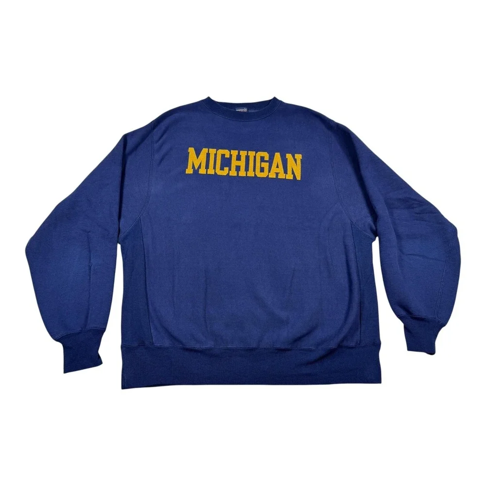 Vintage Michigan Wolverines Sweatshirt Mens Large Blue NCAA Football Crewneck